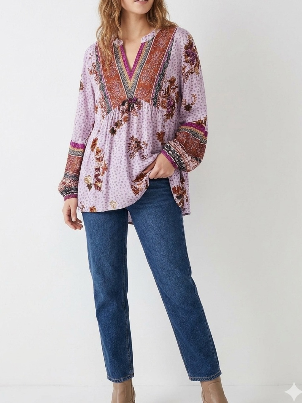 🔥$10 FINAL PRICE🔥 maurices Lavender Mixed Print Boho Peasant Blouse❤️